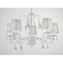 IMPERO LAMPADARIO A BRACCI CLASSICO 5 LUCI IN METALLO AVORIO O BIANCO CON PARALUMI PLISSE CRISTALENSI LUX - Cristalensi Shop Onl 2
