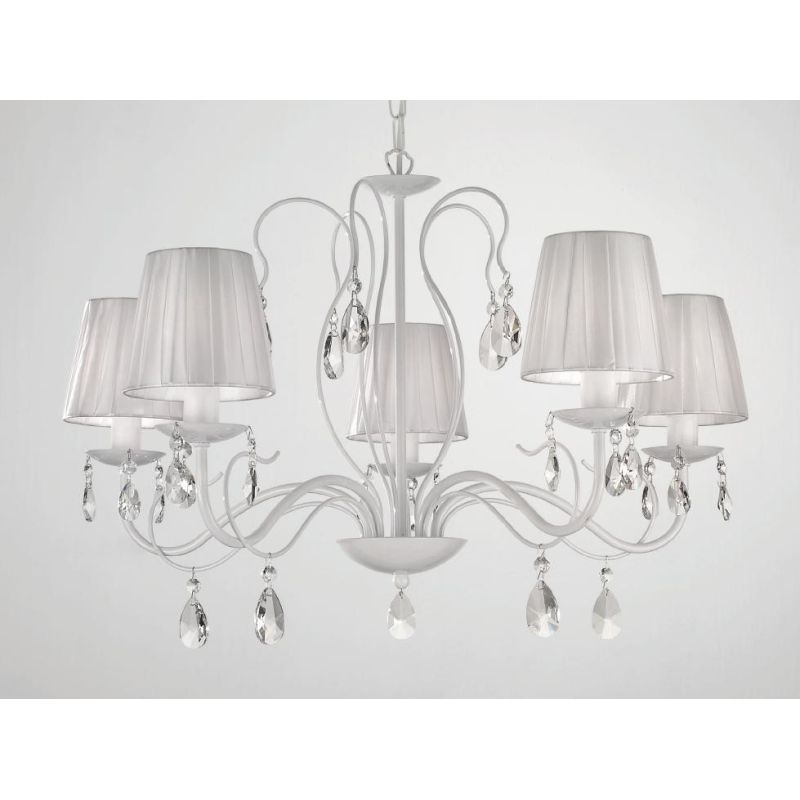 IMPERO LAMPADARIO A BRACCI CLASSICO 5 LUCI IN METALLO AVORIO O BIANCO CON PARALUMI PLISSE CRISTALENSI LUX - Cristalensi Shop Onl