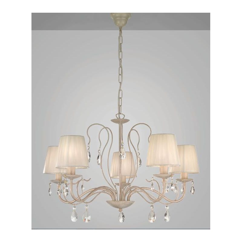 IMPERO LAMPADARIO A BRACCI CLASSICO 5 LUCI IN METALLO AVORIO O BIANCO CON PARALUMI PLISSE CRISTALENSI LUX - Cristalensi Shop Onl