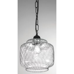 BISTRO SOSPENSIONE SINGOLA STILE VINTAGE IN VETRO TRASPARENTE DECORATO A RILIEVO CRISTALENSI LUX - Cristalensi Shop Online 2