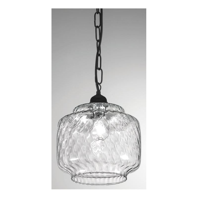 BISTRO SOSPENSIONE SINGOLA STILE VINTAGE IN VETRO TRASPARENTE DECORATO A RILIEVO CRISTALENSI LUX - Cristalensi Shop Online