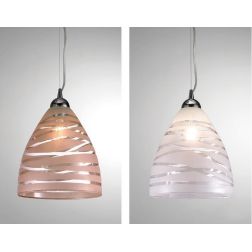 MARCO SOSPENSIONE SINGOLA A CAMPANA IN VETRO TRASPARENTE CON DECORI BIANCHI O TORTORA CRISTALENSI LUX - Cristalensi Shop Online