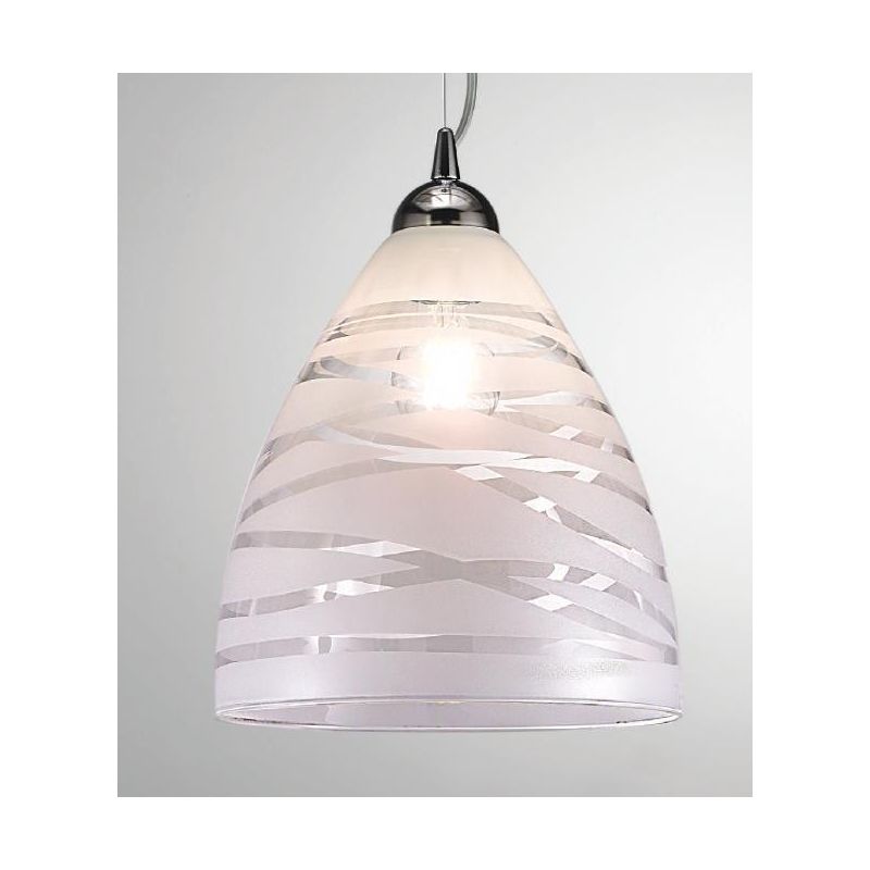 MARCO SOSPENSIONE SINGOLA A CAMPANA IN VETRO TRASPARENTE CON DECORI BIANCHI O TORTORA CRISTALENSI LUX - Cristalensi Shop Online