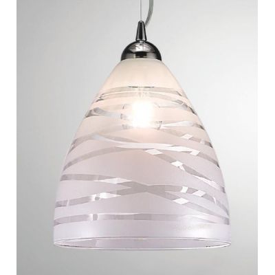 MARCO SOSPENSIONE SINGOLA A CAMPANA IN VETRO TRASPARENTE CON DECORI BIANCHI O TORTORA CRISTALENSI LUX - Cristalensi Shop Online