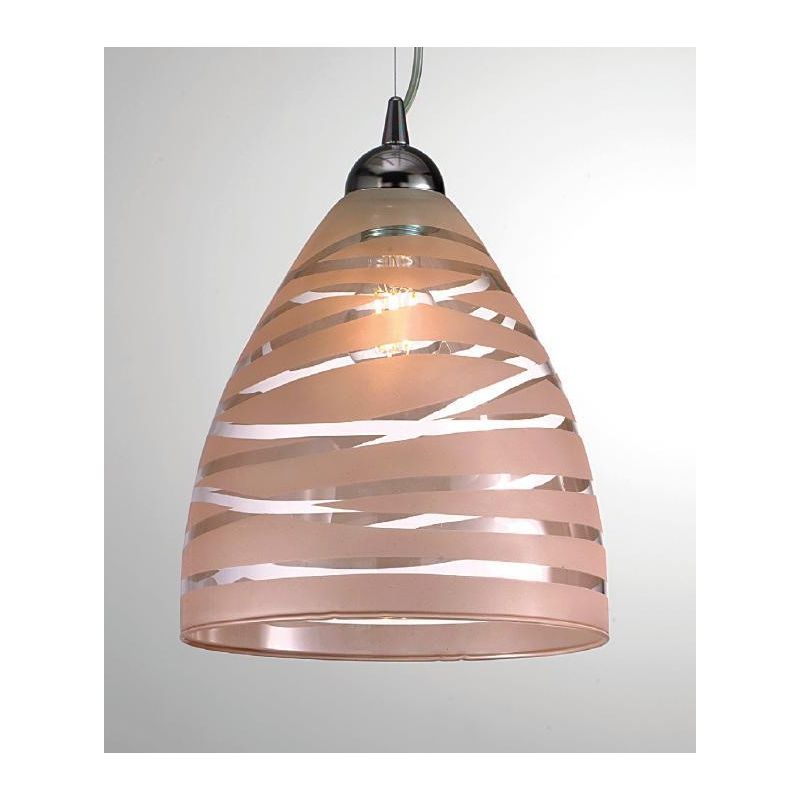 MARCO SOSPENSIONE SINGOLA A CAMPANA IN VETRO TRASPARENTE CON DECORI BIANCHI O TORTORA CRISTALENSI LUX - Cristalensi Shop Online