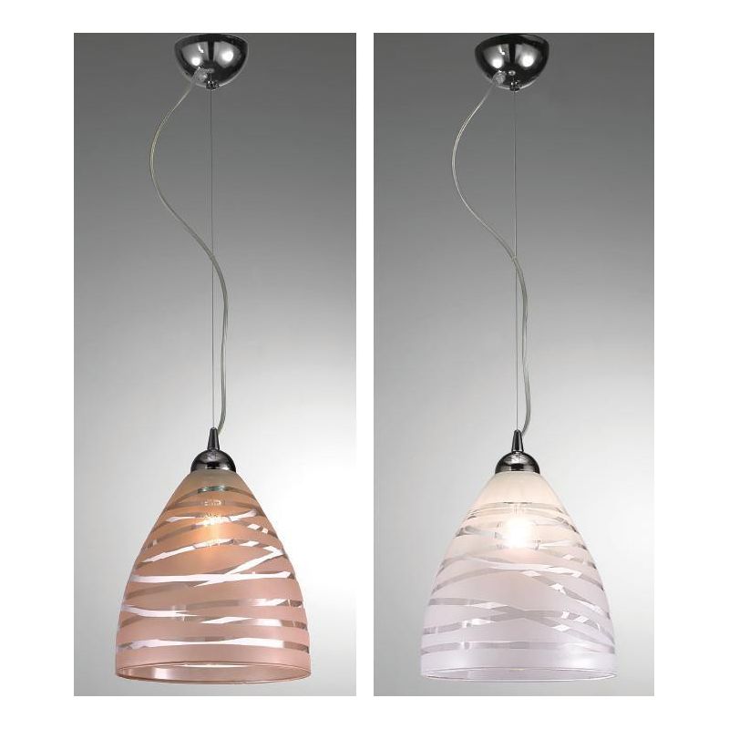 MARCO SOSPENSIONE SINGOLA A CAMPANA IN VETRO TRASPARENTE CON DECORI BIANCHI O TORTORA CRISTALENSI LUX - Cristalensi Shop Online