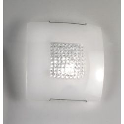 TIFFANY PLAFONIERA QUADRATA 30X30 MODERNA IN VETRO BIANCO LUCIDO CON CRISTALLI SWAROSKY DECORATIVI CRISTALENSI LUX - Cristalensi