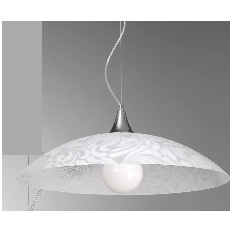 MARMO LAMPADARIO A SOSPENSIONE D50 STILE CLASSICO ECONOMICO IN VETRO BIANCO DAMASCATO CRISTALENSI LUX - Cristalensi Shop Online