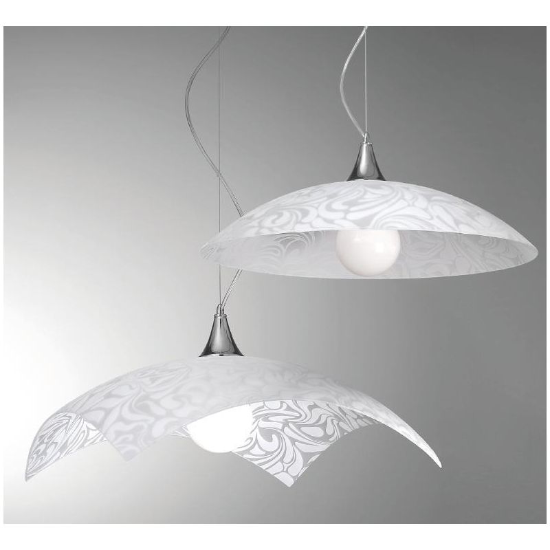 MARMO LAMPADARIO A SOSPENSIONE D50 STILE CLASSICO ECONOMICO IN VETRO BIANCO DAMASCATO CRISTALENSI LUX - Cristalensi Shop Online
