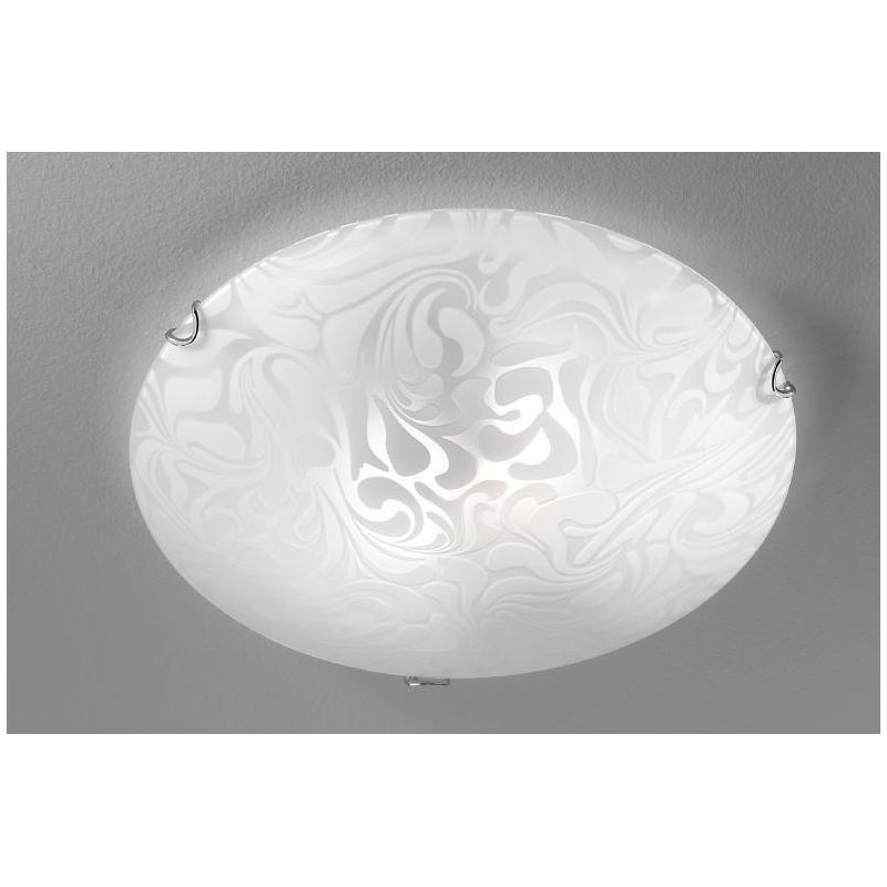 MARMO PLAFONIERA ROTONDA CLASSICA D30 IN VETRO BIANCO DAMASCATO ECONOMICA CRISTALENSI LUX - Cristalensi Shop Online