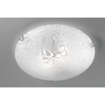 MARMO PLAFONIERA ROTONDA CLASSICA D30 IN VETRO BIANCO DAMASCATO ECONOMICA CRISTALENSI LUX - Cristalensi Shop Online