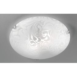 MARMO PLAFONIERA ROTONDA CLASSICA D40 IN VETRO BIANCO DAMASCATO ECONOMICA CRISTALENSI LUX - Cristalensi Shop Online
