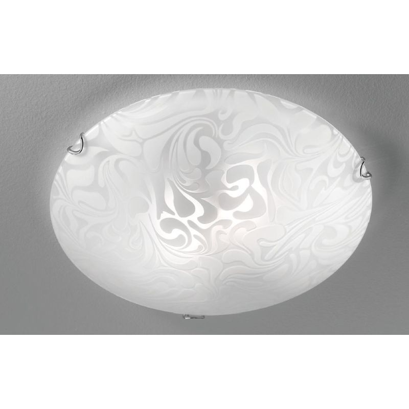 MARMO PLAFONIERA ROTONDA CLASSICA D40 IN VETRO BIANCO DAMASCATO ECONOMICA CRISTALENSI LUX - Cristalensi Shop Online