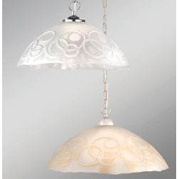 BOLLE SOSPENSIONE CLASSICA D50 IN VETRO SATINATO BIANCO O AMBRA CON DECORO A RILIEVO CRISTALENSI LUX - Cristalensi Shop Online