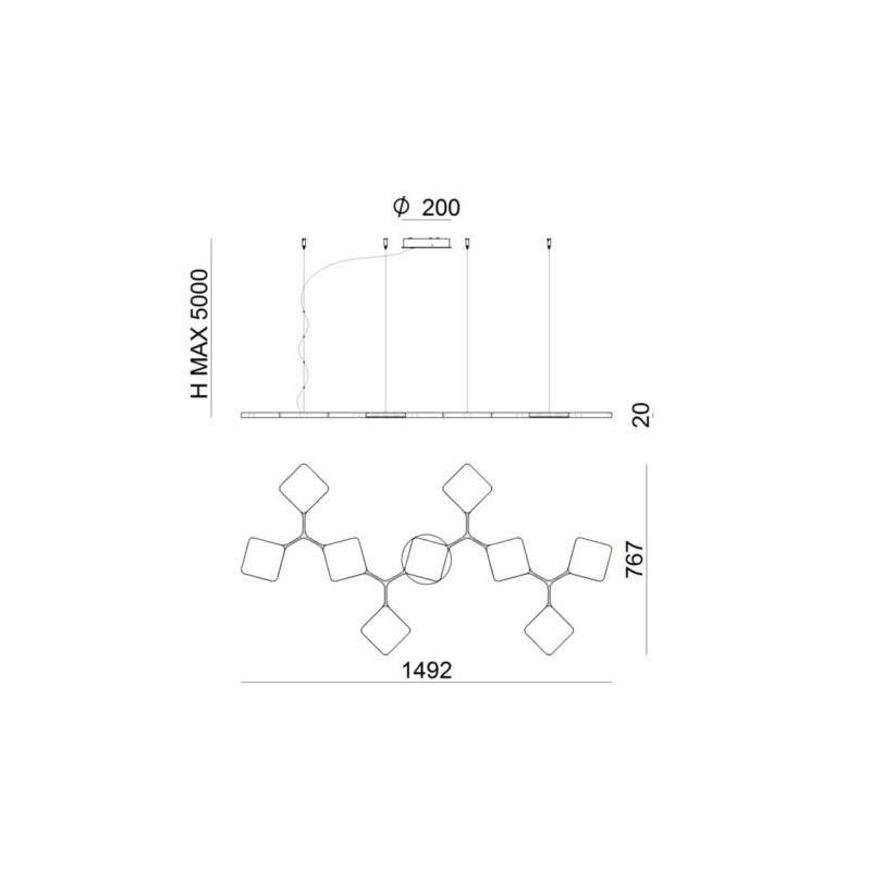 QUAD P9 GRANDE SOSPENSIONE A 9 MODULI LED 91W LUCE 3000K BIANCO O NERO ORIGINALE E MODERNO STILNOVO MA&DE - Cristalensi Shop Onl