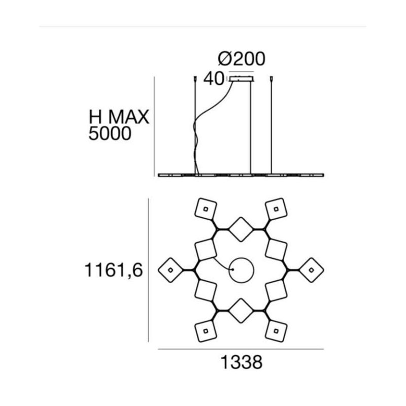 QUAD P12 SOSPENSIONE 12 LUCI DIMMERABILE LED 89W LUCE 3000K BIANCA O NERA ORIGINALE E MODERNO STILNOVO MA&DE - Cristalensi Shop 