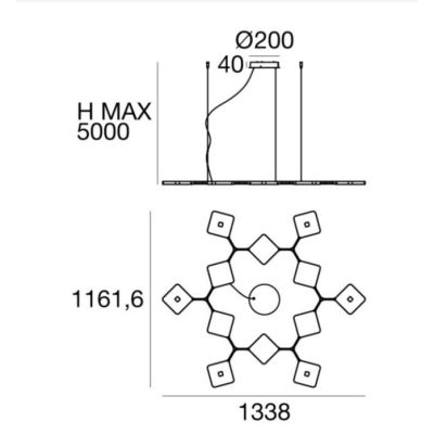 QUAD P12 SOSPENSIONE 12 LUCI DIMMERABILE LED 89W LUCE 3000K BIANCA O NERA ORIGINALE E MODERNO STILNOVO MA&DE - Cristalensi Shop 