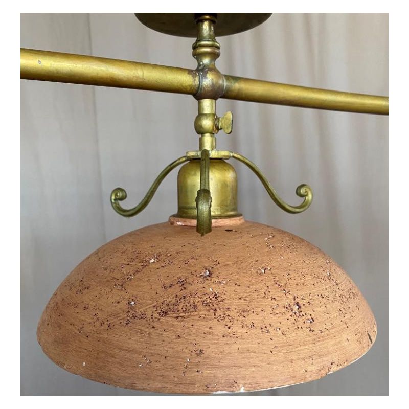 ANTICO TOSCANO PLAFONIERA LUNGHEZZA 120 CM IN OTTONE E PIATTI IN TERRACOTTA CRISTALENSI OTTONE - Cristalensi Shop Online