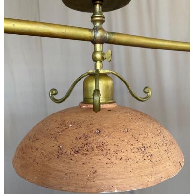 ANTICO TOSCANO PLAFONIERA LUNGHEZZA 120 CM IN OTTONE E PIATTI IN TERRACOTTA CRISTALENSI OTTONE - Cristalensi Shop Online