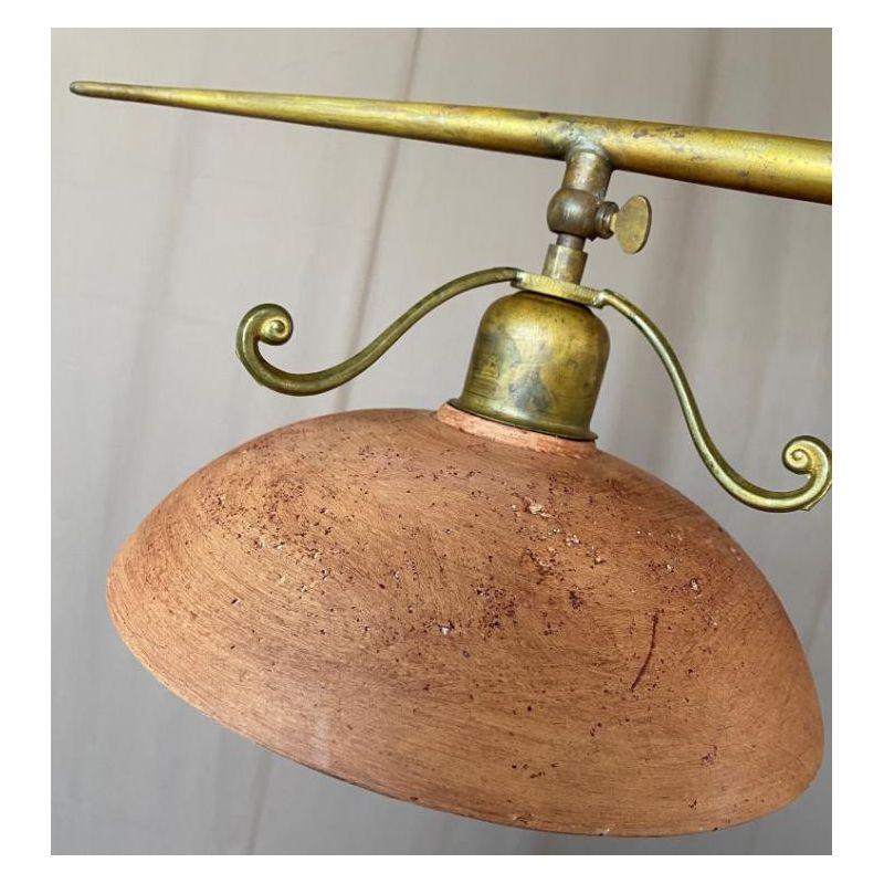 ANTICO TOSCANO PLAFONIERA LUNGHEZZA 120 CM IN OTTONE E PIATTI IN TERRACOTTA CRISTALENSI OTTONE - Cristalensi Shop Online