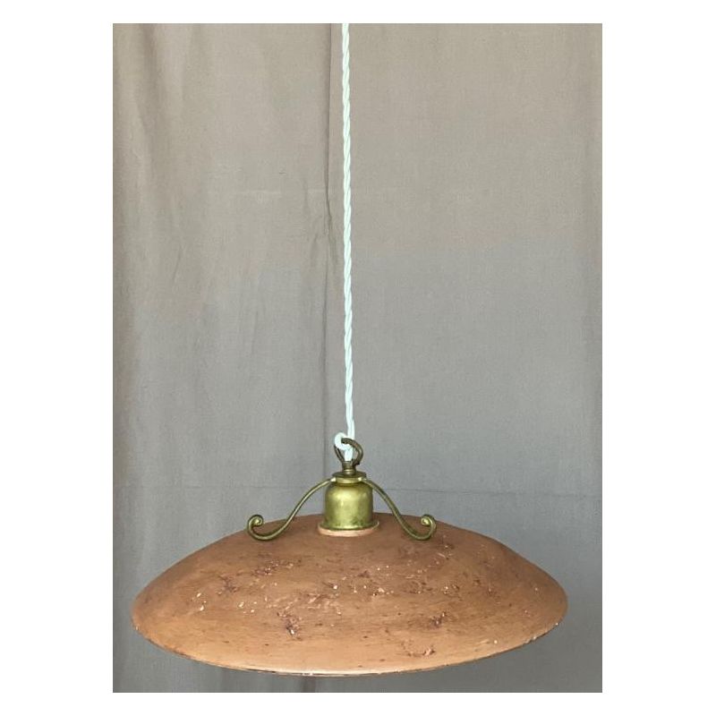 ANTICO TOSCANO LAMPADARIO A SOSPENSIONE DIAMETRO 40 CM CON PIATTO IN TERRACOTTA CRISTALENSI OTTONE - Cristalensi Shop Online