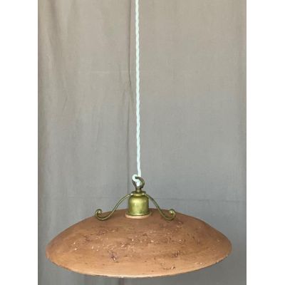 ANTICO TOSCANO LAMPADARIO A SOSPENSIONE DIAMETRO 40 CM CON PIATTO IN TERRACOTTA CRISTALENSI OTTONE - Cristalensi Shop Online
