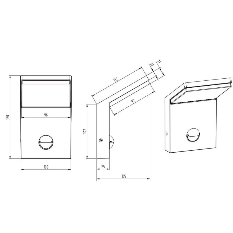 PEARL APPLIQUE DA ESTERNO CON SENSORE DI MOVIMENTO SQUADRATA IP54 ANTRACITE LED 9W LUCE 3000K TRIO LIGHTING - Cristalensi Shop O