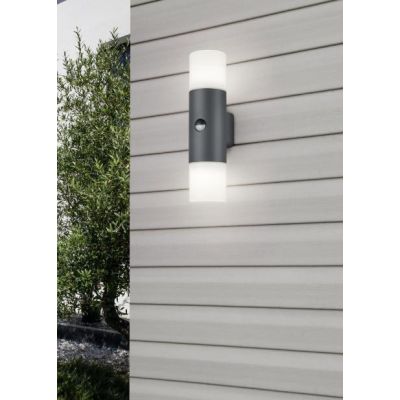 HOOSIC APPLIQUE CON SENSORE DI MOVIMENTO 2 LUCI DA ESTERNI IP44 ANTRACITE ATTACCO 2XE27 MODERNO TRIO LIGHTING - Cristalensi Shop