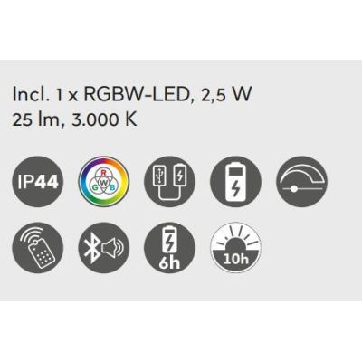 JAMAICA LAMPADA DECORATIVA LED 3W LUCE 3000K RGB BATTERIA RICARICABILE, CASSA ACUSTICA E TELECOMANDO RL - Cristalensi Shop Onlin