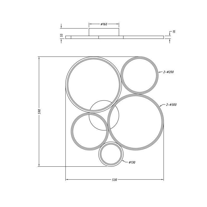 RONDO PLAFONIERA 5 CERCHI CON LED 49W LUCE 3000K MODERNA DIMMERABILE 2 FINITURE TRIO LIGHTING - Cristalensi Shop Online