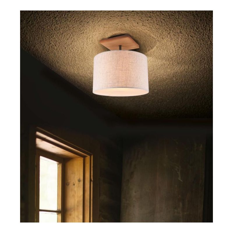 ELMAU PLAFONIERA MODERNA IN LEGNO E METALLO CON PARALUME IN TESSUTO JUTA ATTACCO E27 TRIO LIGHTING - Cristalensi Shop Online