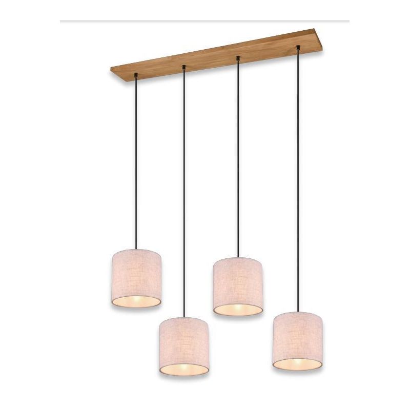 ELMAU SOSPENSIONE MODERNA 4 LUCI IN LEGNO E METALLO CON PARALUMI IN TESSUTO JUTA ATTACCO 4XE27 TRIO LIGHTING - Cristalensi Shop 