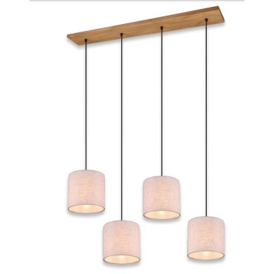 ELMAU SOSPENSIONE MODERNA 4 LUCI IN LEGNO E METALLO CON PARALUMI IN TESSUTO JUTA ATTACCO 4XE27 TRIO LIGHTING - Cristalensi Shop 