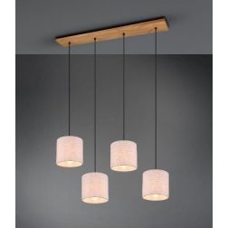 ELMAU SOSPENSIONE MODERNA 4 LUCI IN LEGNO E METALLO CON PARALUMI IN TESSUTO JUTA ATTACCO 4XE27 TRIO LIGHTING - Cristalensi Shop 