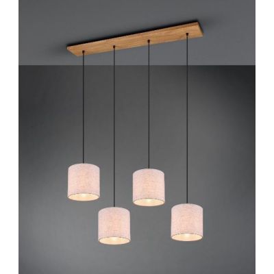 ELMAU SOSPENSIONE MODERNA 4 LUCI IN LEGNO E METALLO CON PARALUMI IN TESSUTO JUTA ATTACCO 4XE27 TRIO LIGHTING - Cristalensi Shop 