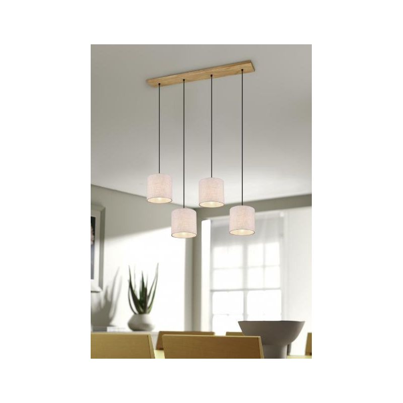 ELMAU SOSPENSIONE MODERNA 4 LUCI IN LEGNO E METALLO CON PARALUMI IN TESSUTO JUTA ATTACCO 4XE27 TRIO LIGHTING - Cristalensi Shop 