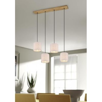ELMAU SOSPENSIONE MODERNA 4 LUCI IN LEGNO E METALLO CON PARALUMI IN TESSUTO JUTA ATTACCO 4XE27 TRIO LIGHTING - Cristalensi Shop 