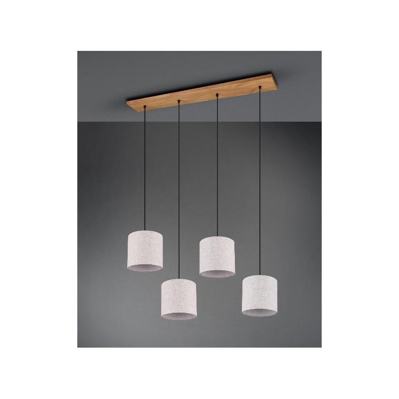 ELMAU SOSPENSIONE MODERNA 4 LUCI IN LEGNO E METALLO CON PARALUMI IN TESSUTO JUTA ATTACCO 4XE27 TRIO LIGHTING - Cristalensi Shop 