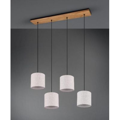 ELMAU SOSPENSIONE MODERNA 4 LUCI IN LEGNO E METALLO CON PARALUMI IN TESSUTO JUTA ATTACCO 4XE27 TRIO LIGHTING - Cristalensi Shop 
