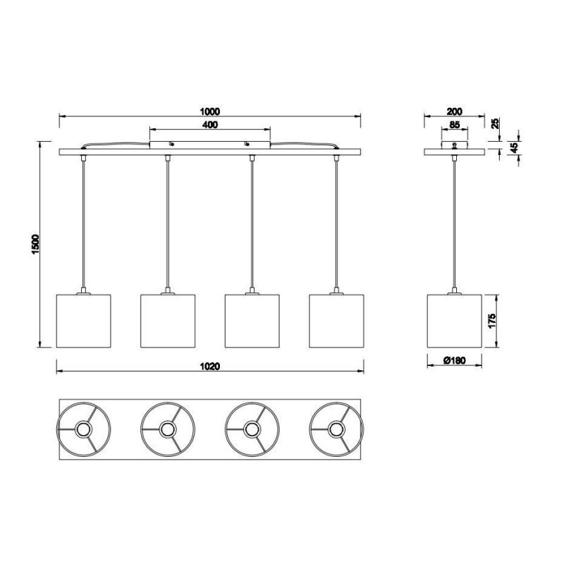 ELMAU SOSPENSIONE MODERNA 4 LUCI IN LEGNO E METALLO CON PARALUMI IN TESSUTO JUTA ATTACCO 4XE27 TRIO LIGHTING - Cristalensi Shop 
