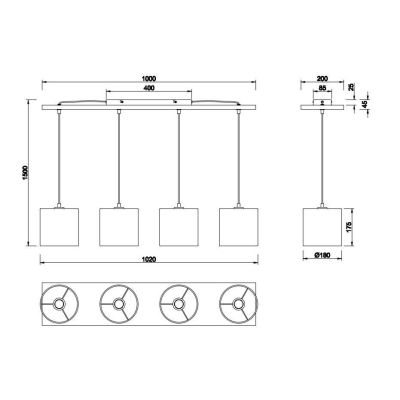 ELMAU SOSPENSIONE MODERNA 4 LUCI IN LEGNO E METALLO CON PARALUMI IN TESSUTO JUTA ATTACCO 4XE27 TRIO LIGHTING - Cristalensi Shop 