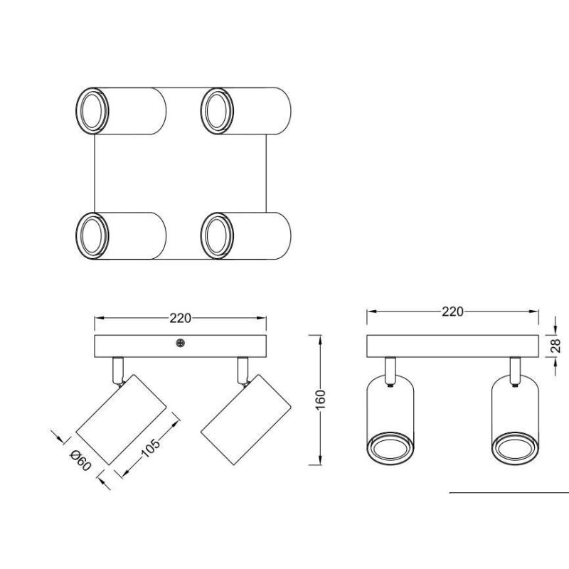 MARLEY FARETTO DA SOFFITTO CON 4 SPOT ORIENTABILI IN LEGNO E METALLO 3 COLORI ATTACCO 4xGU10 TRIO LIGHTING - Cristalensi Shop On