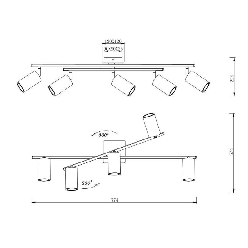 MARLEY PLAFONIERA 5 SPOT CON ASTE GIREVOLI IN METALLO 4 FINITURE COLORE ATTACCO 5xGU10 TRIO LIGHTING - Cristalensi Shop Online