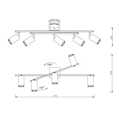 MARLEY PLAFONIERA 5 SPOT CON ASTE GIREVOLI IN METALLO 4 FINITURE COLORE ATTACCO 5xGU10 TRIO LIGHTING - Cristalensi Shop Online