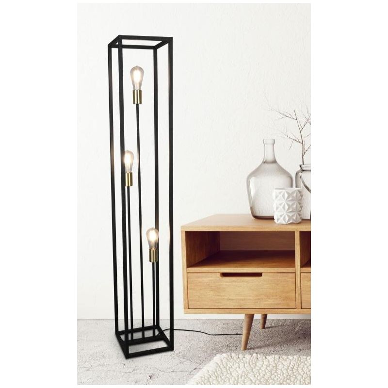 VITO PIANTANA IN METALLO NERO CON DETTAGLI IN OTTONE ANTICATO CON TRE LUCI ATTACCO E27 MODERNA RL - Cristalensi Shop Online
