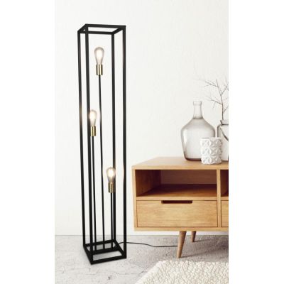 VITO PIANTANA IN METALLO NERO CON DETTAGLI IN OTTONE ANTICATO CON TRE LUCI ATTACCO E27 MODERNA RL - Cristalensi Shop Online