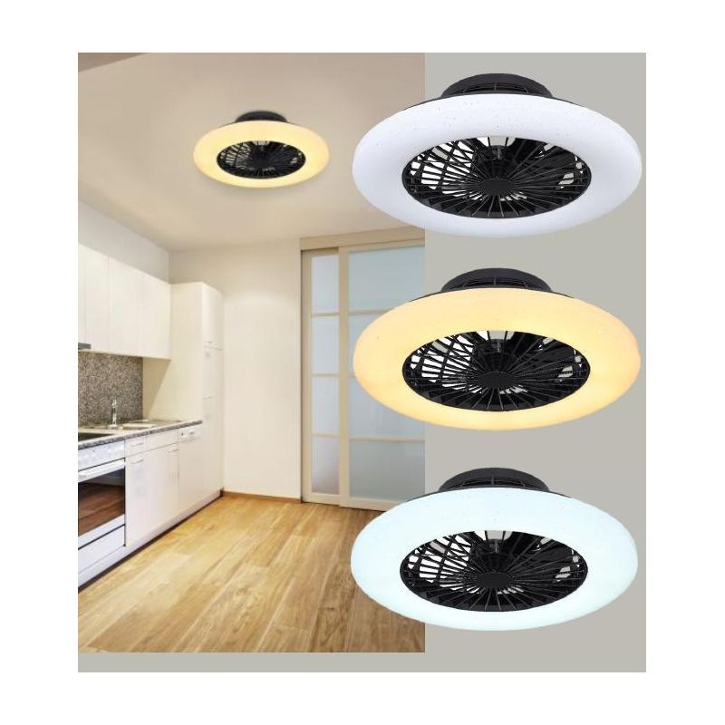 TRAVO VENTILATORE A SOFFITTO NERO CON LED DA 30W LUCE DIMMERABILE CON TELECOMANDO INCLUSO Globo Lighting - Cristalensi Shop Onli