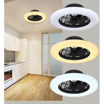 TRAVO VENTILATORE A SOFFITTO NERO CON LED DA 30W LUCE DIMMERABILE CON TELECOMANDO INCLUSO Globo Lighting - Cristalensi Shop Onli