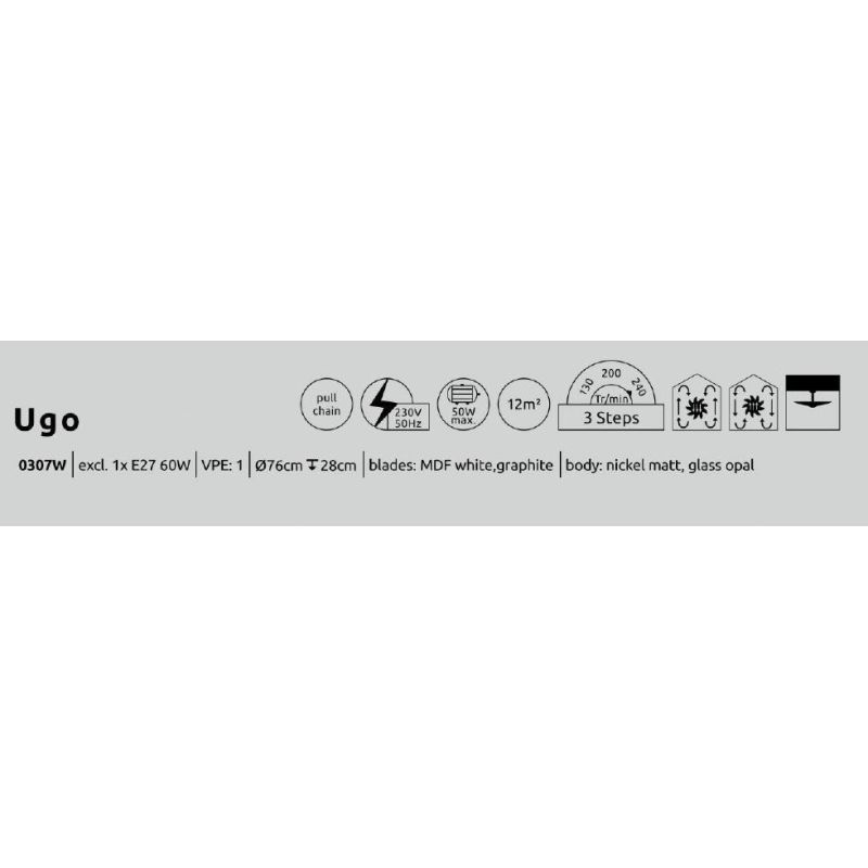 UGO VENTILATORE A SOFFITTO CROMO PALE REVERSIBILI CON CATENELLA E LAMPADINA ATTACCO E27 Globo Lighting - Cristalensi Shop Online