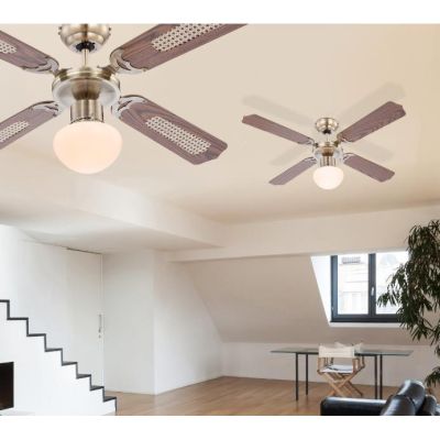 CHAMPION VENTILATORE DIAMETRO 107 CON LUCE COMANDI CON CATENELLE E PALE REVERSIBILI Globo Lighting - Cristalensi Shop Online